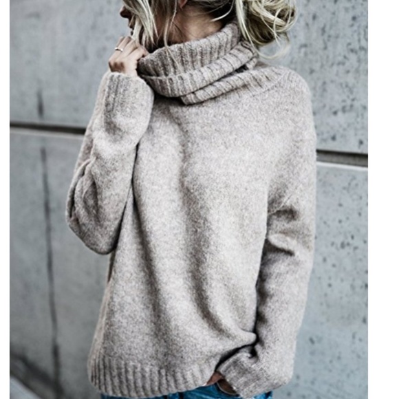 S. the Widow Sweaters - ODELIA Oversized Wool Taupe Turtleneck Sweater